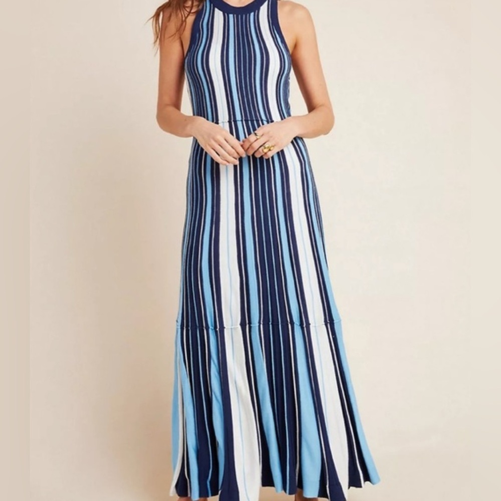 Anthropologie Maeve Lisanne Blue and White Striped  Sweater Dress Size S